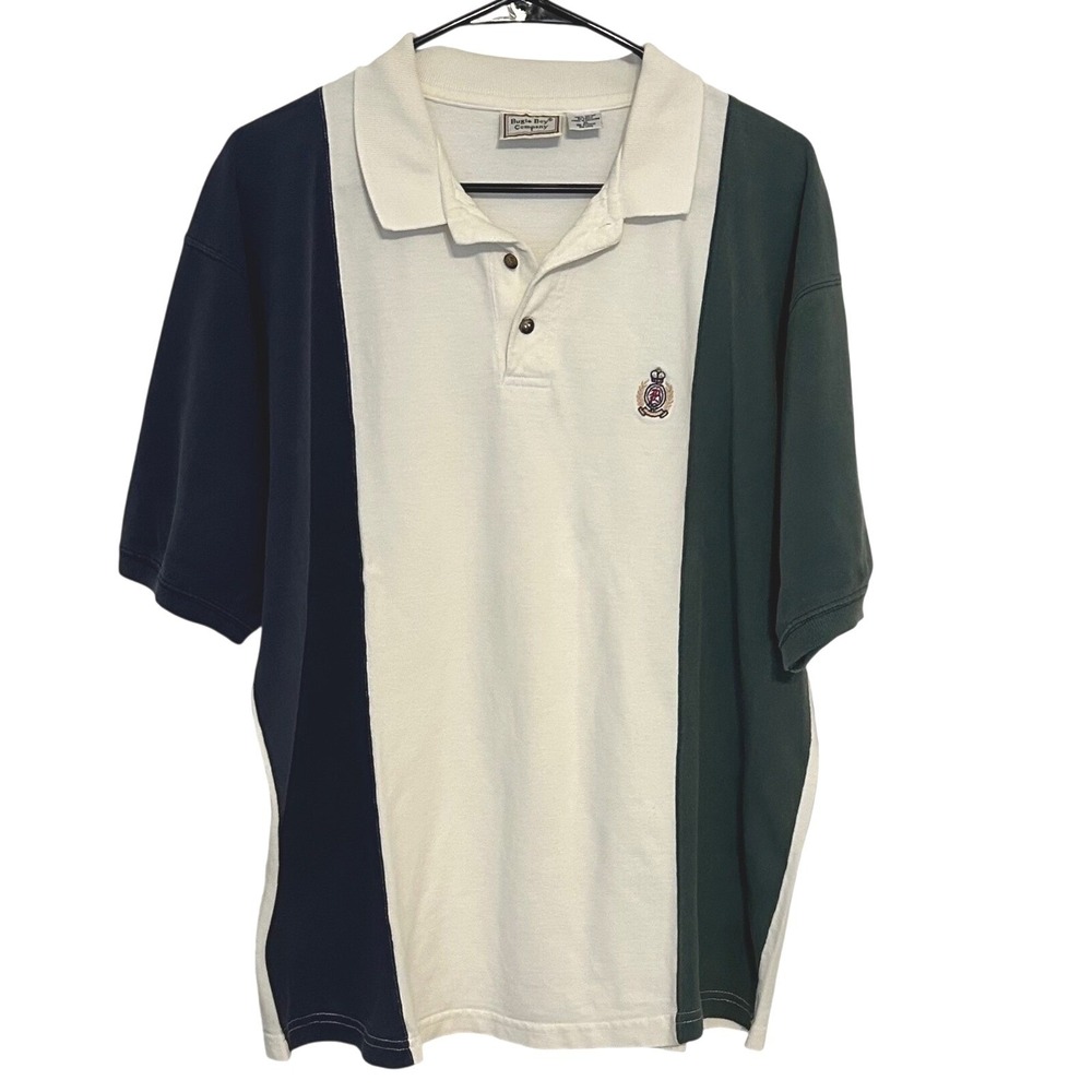 Vtg Bugle Boy Rugby Polo Shirt XL‎ 100% Cotton Preppy Logo 90s Colorblock Style